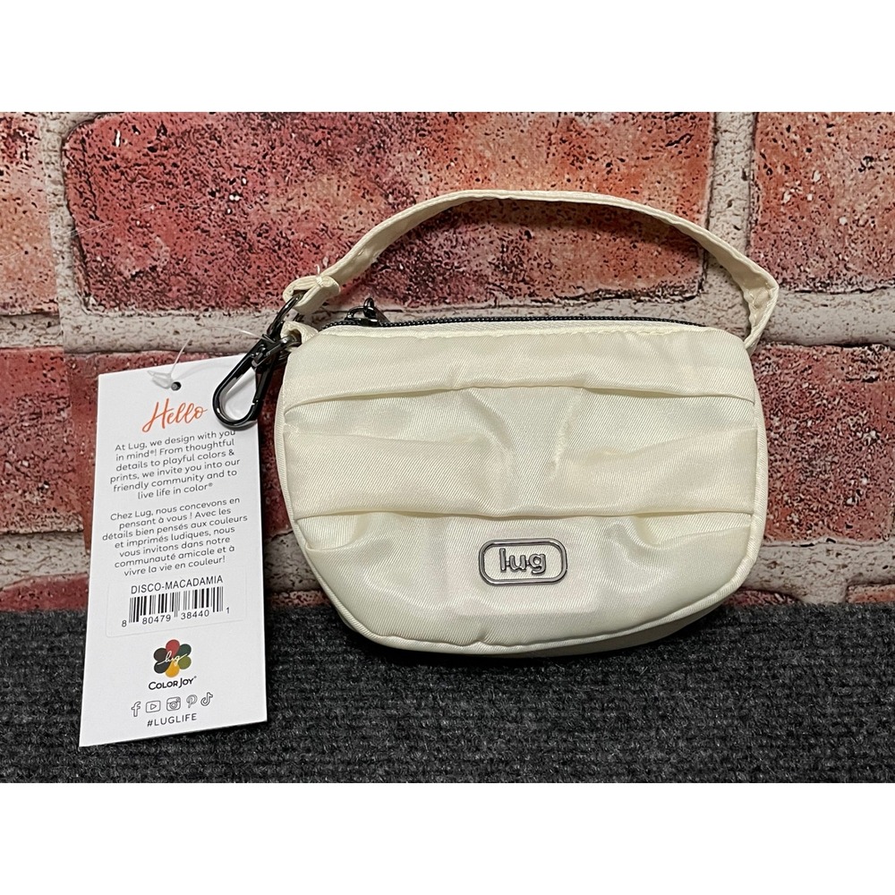 Lug Disco Small Accessory Pouch Macadamia White Pleated Mini Bag New